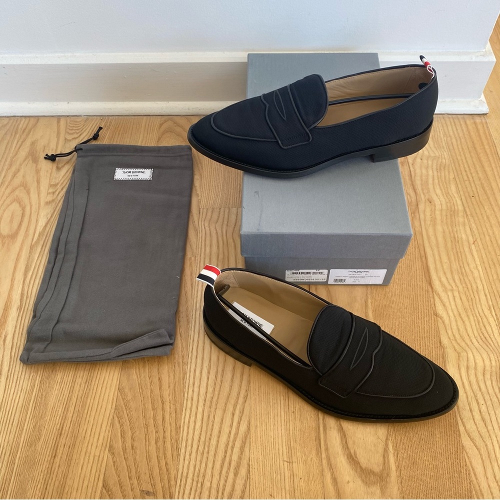 Thom Browne Grosgrain Leather Varsity Penny Loafers Black